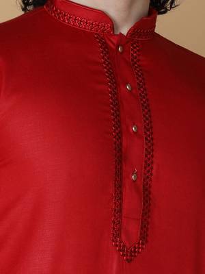 MAAHI FABS Red plain blended cotton kurta pajama 4