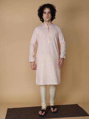 MAAHI FABS Pink plain linen kurta pajama 1