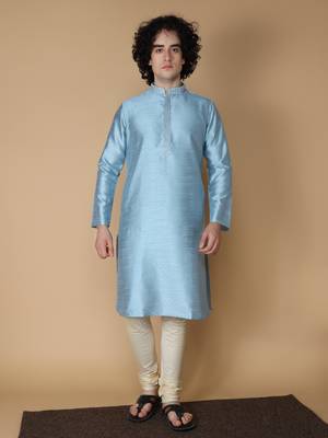 MAAHI FABS Blue embroidered blended cotton kurta pajama 1
