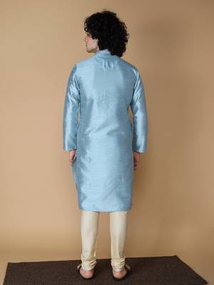 MAAHI FABS Blue embroidered blended cotton kurta pajama 2
