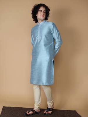MAAHI FABS Blue embroidered blended cotton kurta pajama 3