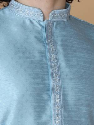 MAAHI FABS Blue embroidered blended cotton kurta pajama 4
