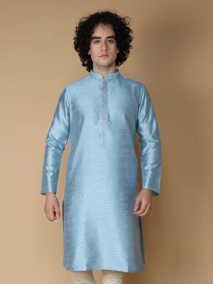 MAAHI FABS Blue embroidered blended cotton kurta pajama 5