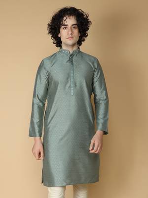 MAAHI FABS Green embroidered blended cotton kurta pajama 4