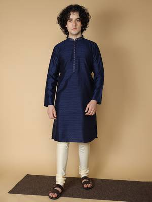 MAAHI FABS Blue embroidered blended cotton kurta pajama 1