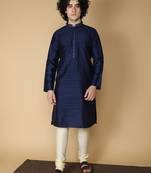 MAAHI FABS Blue embroidered blended cotton kurta pajama