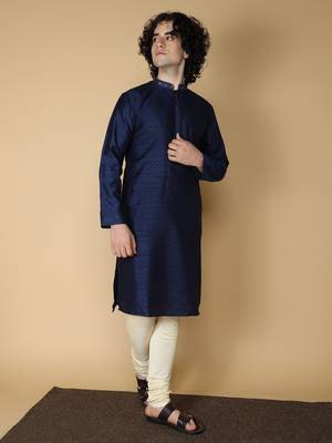 MAAHI FABS Blue embroidered blended cotton kurta pajama 3