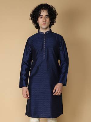 MAAHI FABS Blue embroidered blended cotton kurta pajama 4