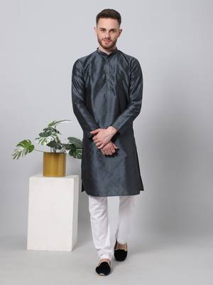 Blue printed art silk men-kurtas 1