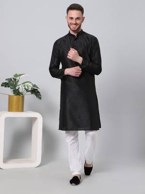 Black printed art silk men-kurtas 1