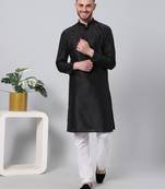 Black printed art silk men-kurtas