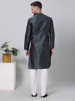 Blue printed art silk men-kurtas 2
