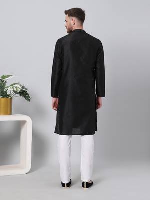 Black printed art silk men-kurtas 2