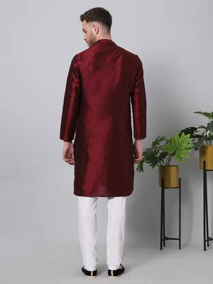 Red printed art silk men-kurtas 2