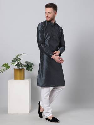 Blue printed art silk men-kurtas 3