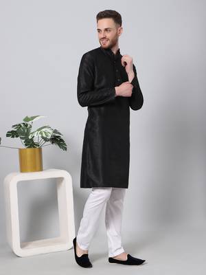 Black printed art silk men-kurtas 3