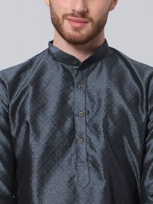 Blue printed art silk men-kurtas 4
