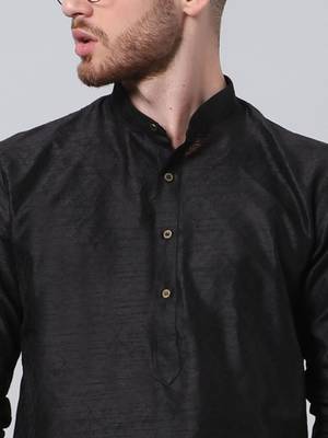 Black printed art silk men-kurtas 4