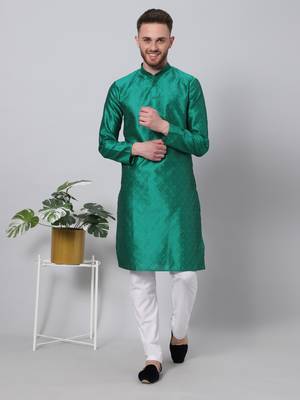 Green printed art silk men-kurtas 1