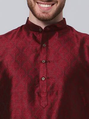 Red printed art silk men-kurtas 4