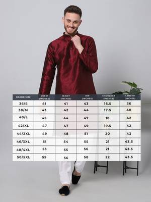 Red printed art silk men-kurtas 5