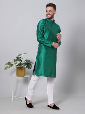 Green printed art silk men-kurtas 2