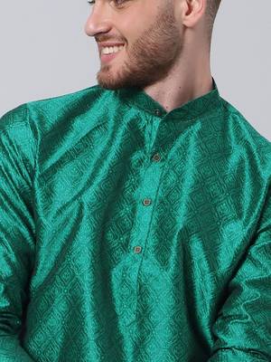 Green printed art silk men-kurtas 3