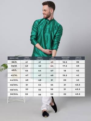 Green printed art silk men-kurtas 4