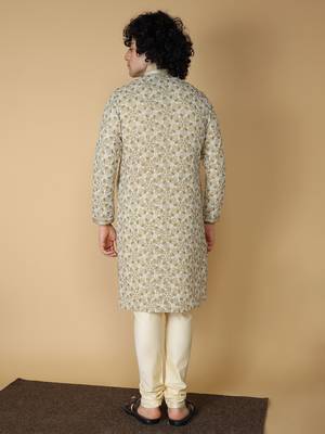 MAAHI FABS Beige embroidered blended cotton kurta pajama 2