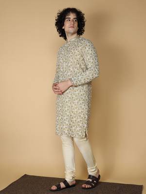 MAAHI FABS Beige embroidered blended cotton kurta pajama 3