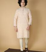 MAAHI FABS Fawn embroidered blended cotton kurta pajama
