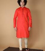 MAAHI FABS Red plain blended cotton kurta pajama