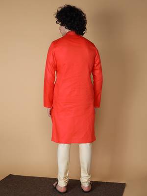 MAAHI FABS Red plain blended cotton kurta pajama 2