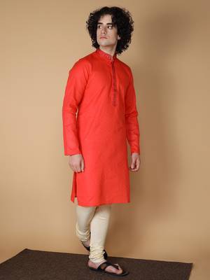 MAAHI FABS Red plain blended cotton kurta pajama 3