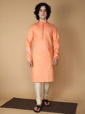 MAAHI FABS Orange plain blended cotton kurta pajama 1