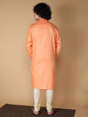 MAAHI FABS Orange plain blended cotton kurta pajama 2