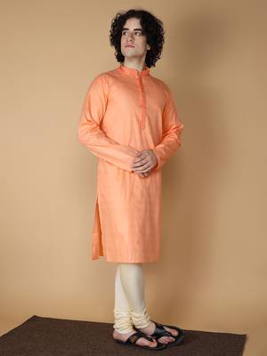 MAAHI FABS Orange plain blended cotton kurta pajama 3