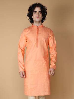 MAAHI FABS Orange plain blended cotton kurta pajama 4