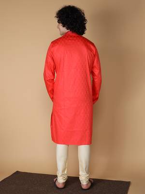 MAAHI FABS Red plain blended cotton kurta pajama 2