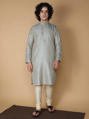 MAAHI FABS Grey plain silk blend kurta pajama 1
