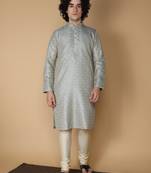 MAAHI FABS Grey plain silk blend kurta pajama