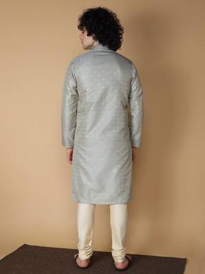 MAAHI FABS Grey plain silk blend kurta pajama 2