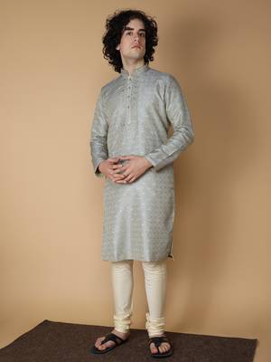 MAAHI FABS Grey plain silk blend kurta pajama 3