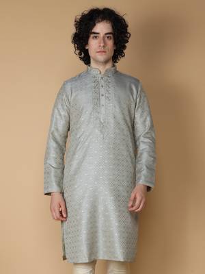 MAAHI FABS Grey plain silk blend kurta pajama 4