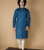 MAAHI FABS Blue plain blended cotton kurta pajama