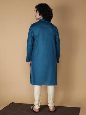 MAAHI FABS Blue plain blended cotton kurta pajama 2