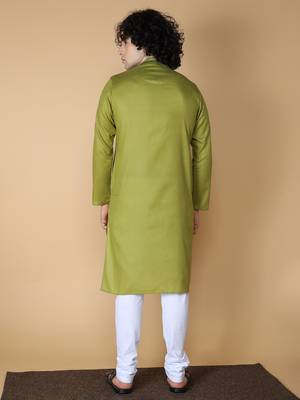 MAAHI FABS Green plain blended cotton kurta pajama 2
