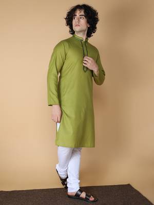 MAAHI FABS Green plain blended cotton kurta pajama 3