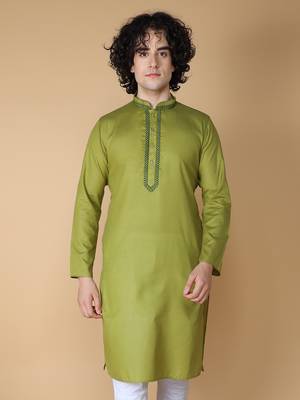 MAAHI FABS Green plain blended cotton kurta pajama 4