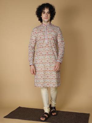 MAAHI FABS Beige printed rayon kurta pajama 1
